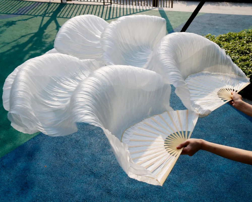 

2018 female high quality Chinese silk veils dance fans Pair of belly dancing fans cheap hot sale white