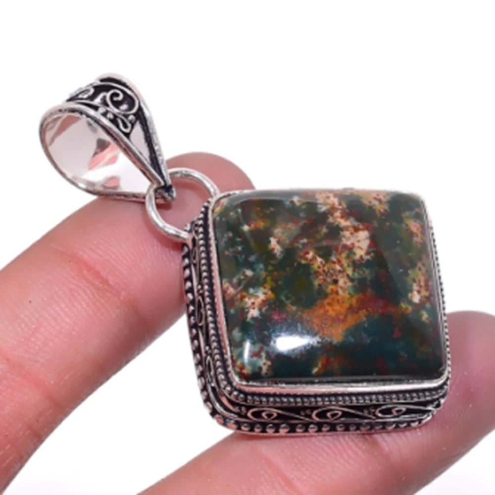 

Bloodstone Pendant Silver Overlay over Copper, USA Size 51mm , P6495