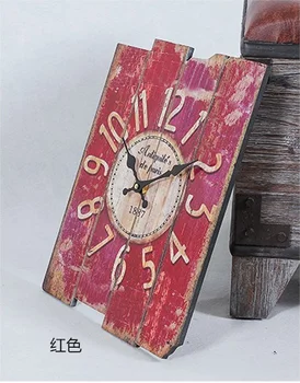 

Mediterranean Retro Style Digital Wall Clock Fashion Cafe Wall Clock Creative Home Decor Rectangle Wooden Wall Clock