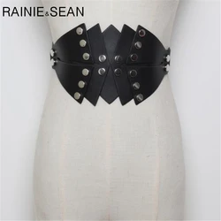 RAINIE SEAN Belts Cummerbunds Ladies Waist Belt Leather Punk Irregular Rivet Female Corset Black Belts For Women RAINIE SEAN Belts Cummerbunds Ladies Waist Belt Leather Punk Irregular Rivet Female Corset Black Belts For Women