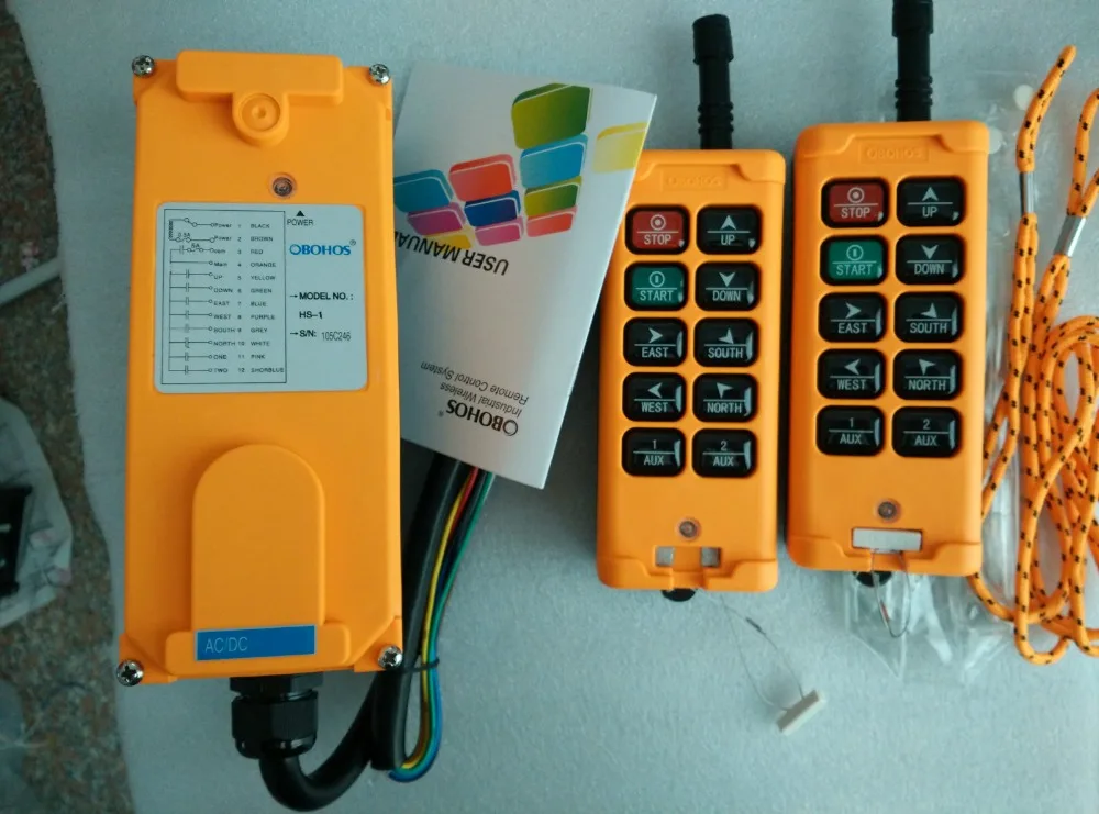 

HS-10 Industrial Remote Control switch 12V/24V/36V/110V/220V/318V/415V Crane Transmitter 10 keys 1 receiver+ 2 transmitter
