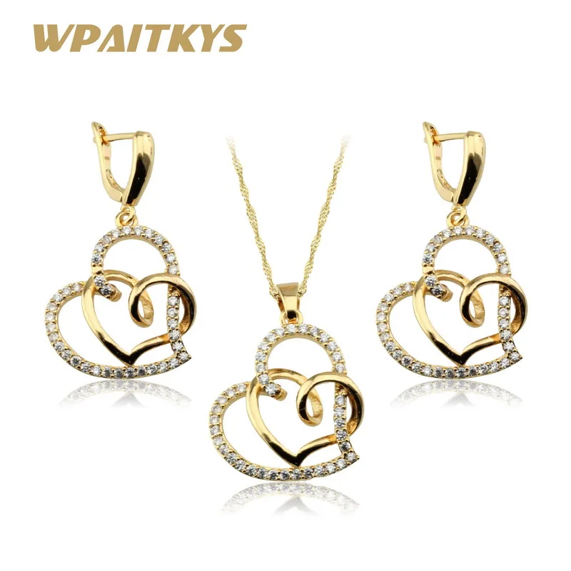 

Heart Shaped AAA White Cubic Zirconia Gold Color Necklace/Pendant/Earrings Jewelry Sets For Women Christmas Free Gift Box