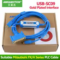 Amsamotion Gold Plated Version Programming Cable For Mitsubishi FX and A Series PLC Adapter USB-SC09