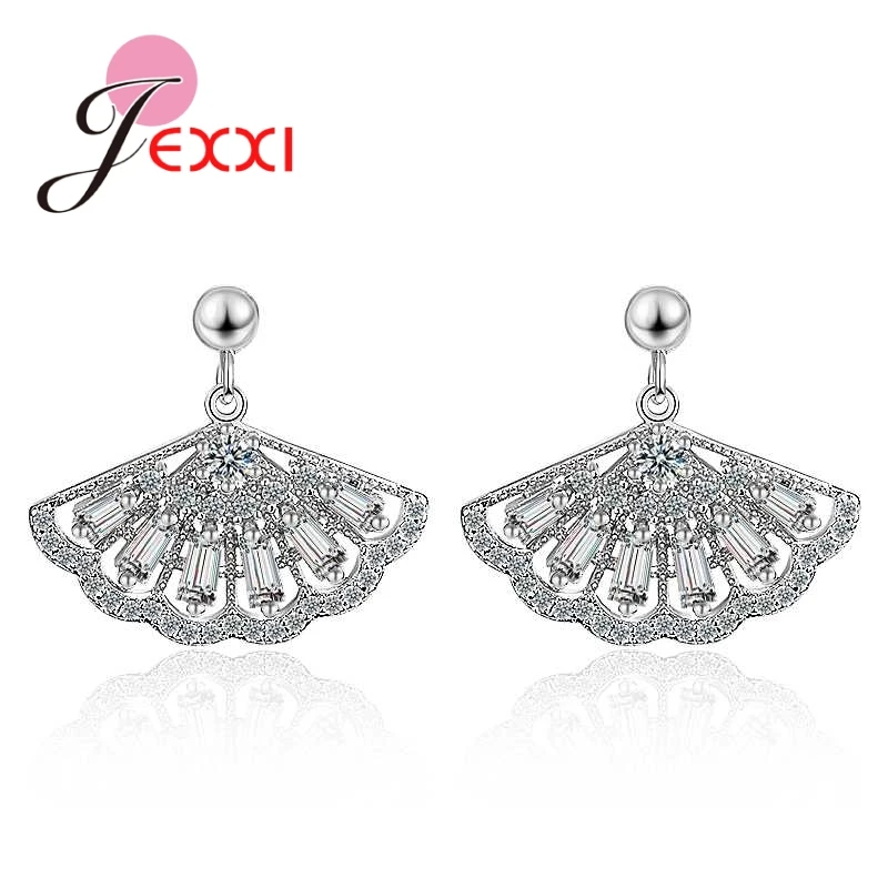

JEXXI New Arrival 2 Colour 925 Sterling Silver Fan Pendant Earrings Women Female Party Wedding Jewelry Hot Sale Wholesale