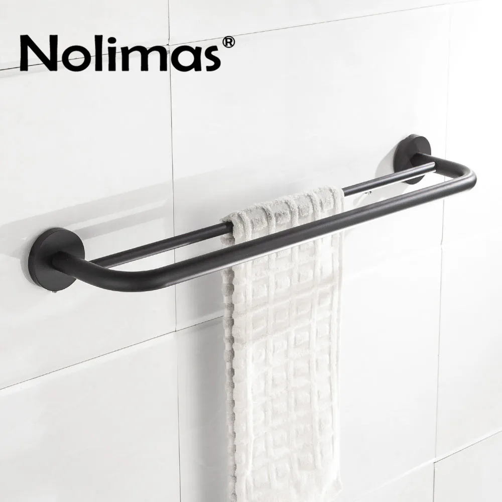 SUS 304 Stainless Steel Double Towel Bar Black Round Toilet Towel Rack