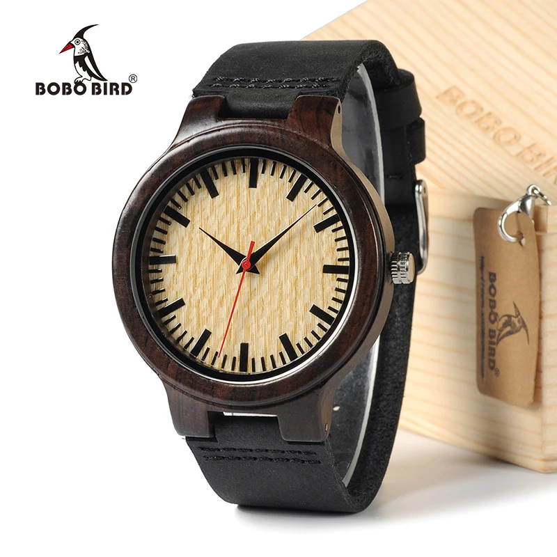BOBO BIRD C23 Natural Bamboo Ebony Wood Watch Men Quartz Analog Wristwatch For Men Top Brand Luxury Watches In Gift Box