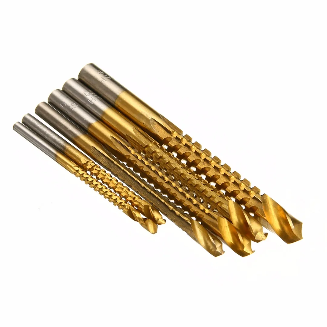 6pc/set HSS Twist Drill Bit Set Titanium Coated Drill Saw Hole Cutter For Woodworking Tool 3-8mm