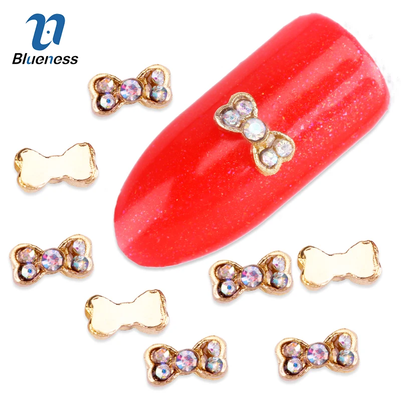 Blueness 10 Pcs/Lot 3D Nail Art Studs Stones Bow Crystal Rhinestone