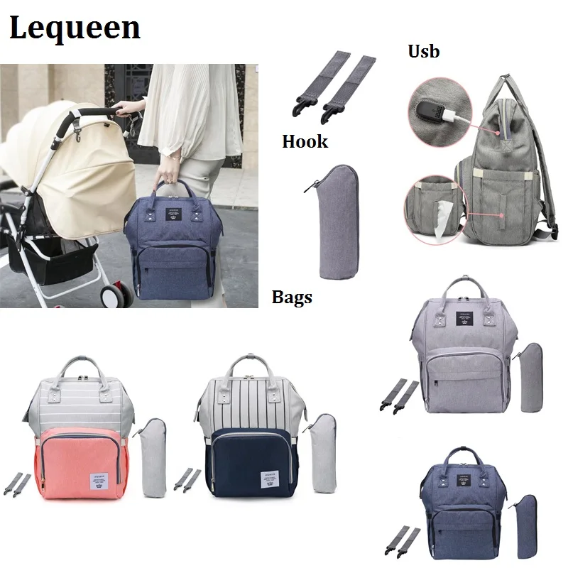 

2019 newest Baby Diaper Bag With USB Interface Waterproof Mummy Backpacks Large Capacity USB Maternity Diaper Handbag props
