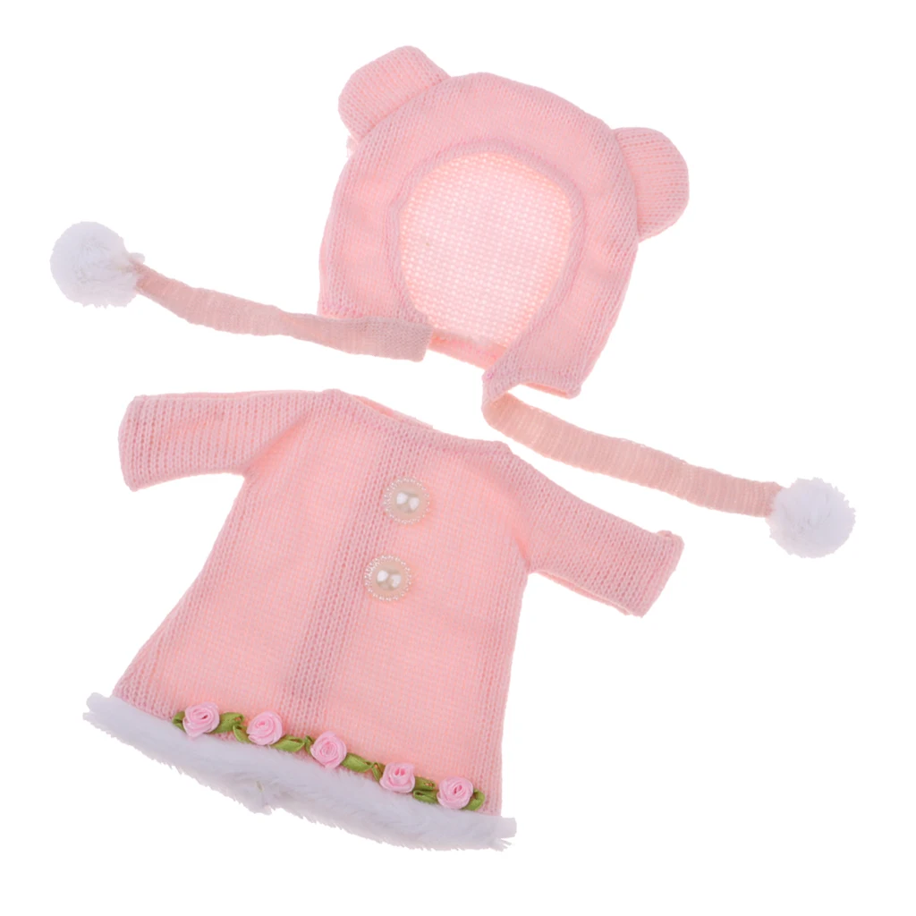 Doll Clothes Accessories Knit Skirt with Hat Outfit for 25cm MellChan Doll Dress up Pink Clothes Accessories
