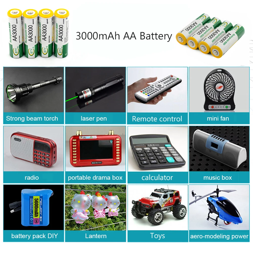 YCDC Самая низкая цена AA аккумулятор BTY AA LR6 HR6 KAA 3000mAh ni-mh аккумуляторная батарея многоцелевой мощности