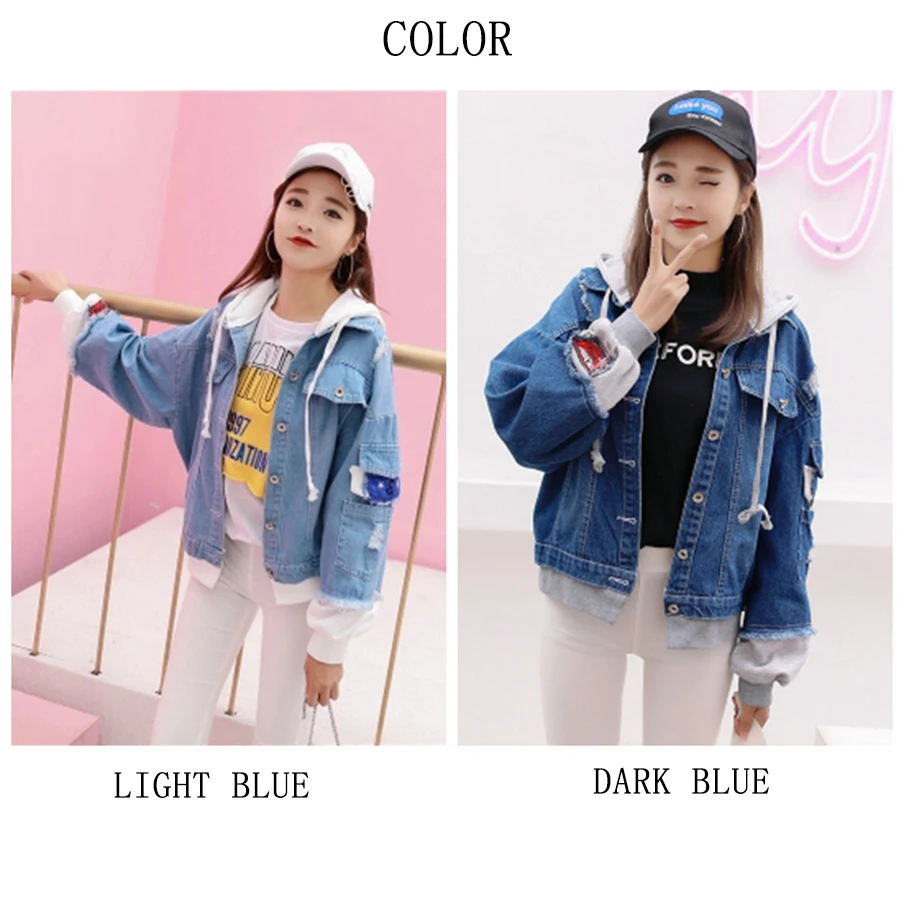 Women Hole Short Embroidery Denim Jacket Loose Solid Korean Denim Jacket Coat Winter Women'S Retro Trend Fashion Wear New 2019
