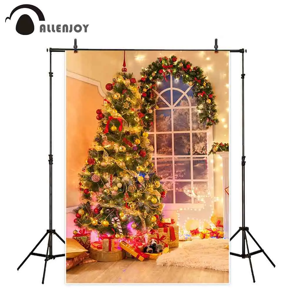 

Allenjoy photography background christmas tree lamp gifts bell house decoration backdrop photocall photobooth
