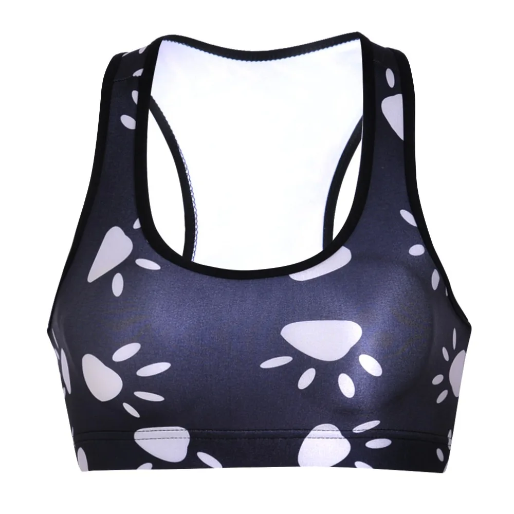 

2018 Women Padded Top 3D printing Bra Fitness No rims Bra Stretch workout bustier crop top 3D Plum footprints Printing