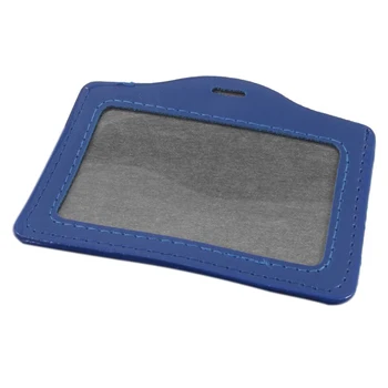 

10 Pcs Blue Faux Leather Horizontal Staff Name Badge Holder