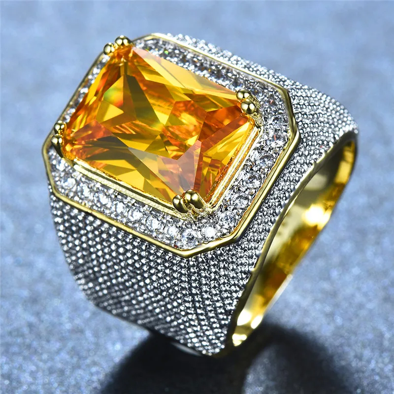 Великолепное большое мужское женское розовое Желтое Белое кольцо с кристаллами, циркониевым камнем, Золотое обручальное кольцо для мужчин и женщин, большие обручальные кольца
