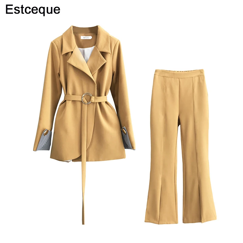 

New Work Fashion Pant Suits 2 Piece Set for Women Vintage Blazer Jacket & Trouser Office Lady Suit Feminino OL 2019