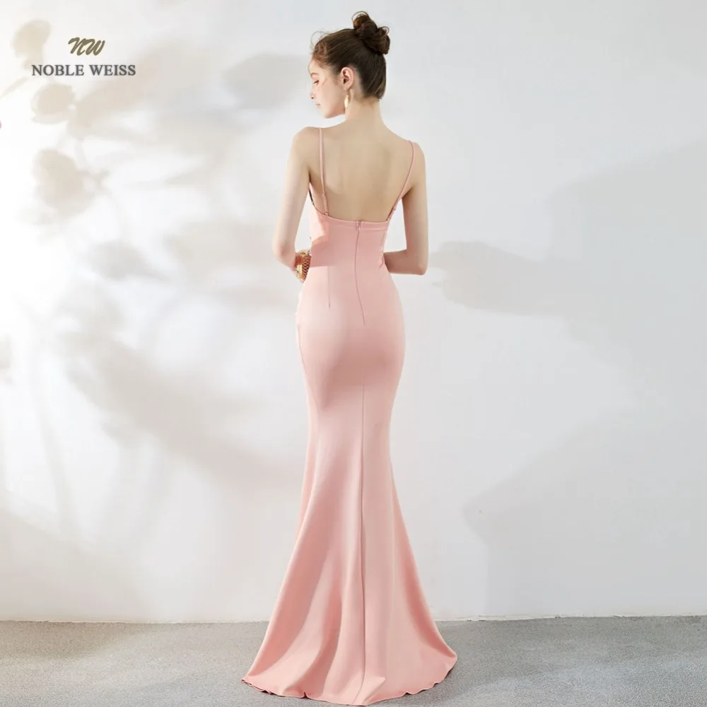 Sexy Prom Dress Satin Bare Back Split Simple Long Crystal V-neck Mermaid Party/Prom Dresses