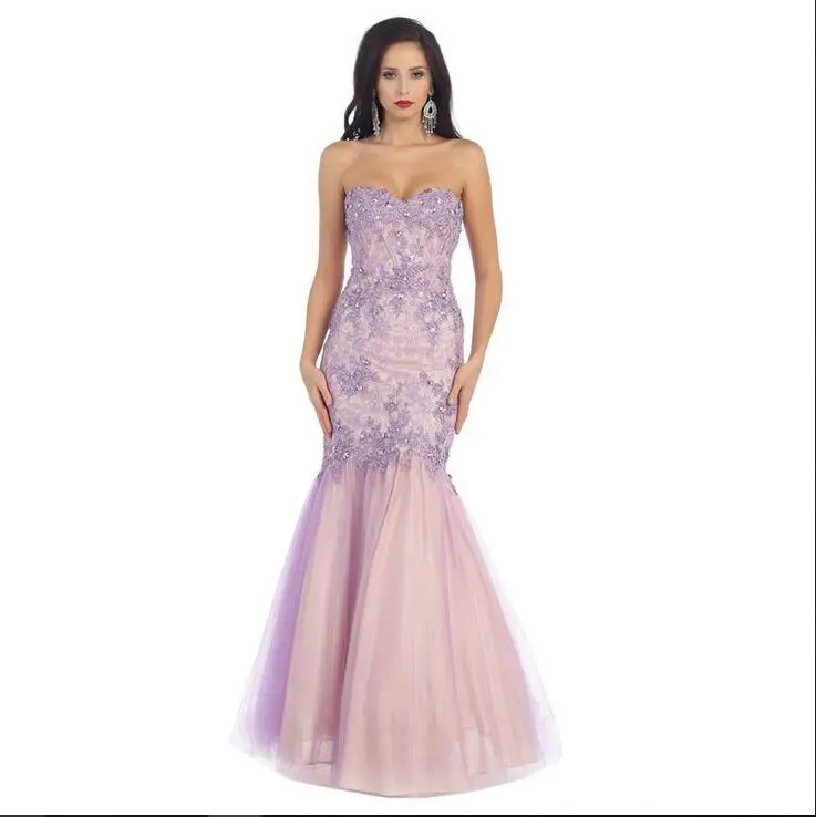 2017 Новый Пром Платья Сшитое Лаванда Милая Бисероплетение Аппликации Тюль