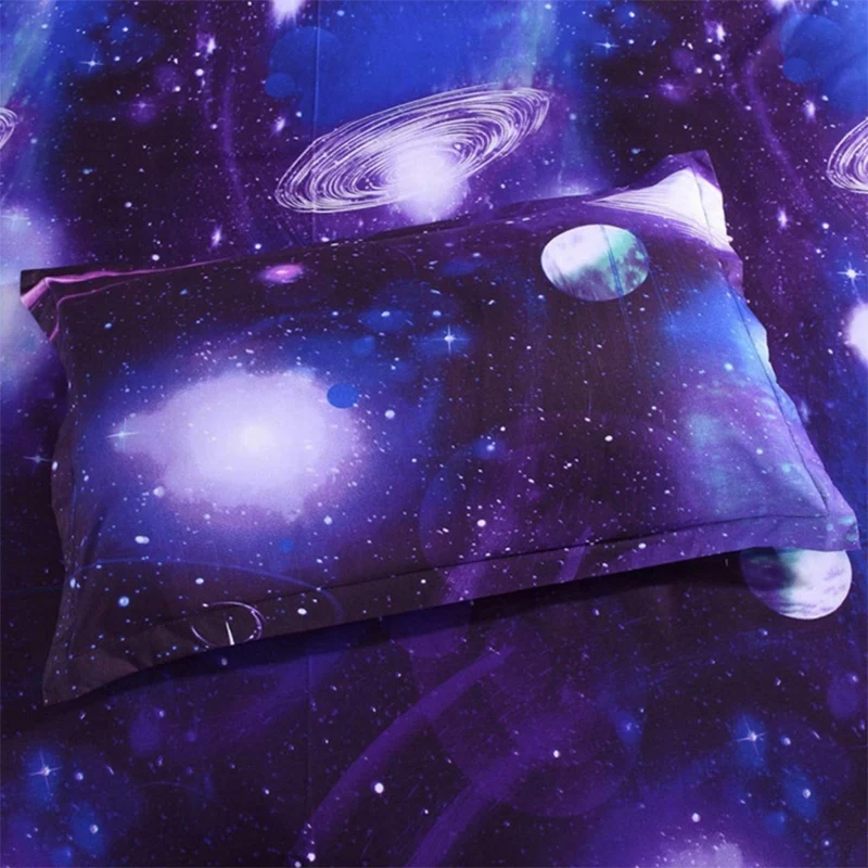 Постельное белье 3D Galaxy пододеяльник односпальное двухстороннее фиолетовое