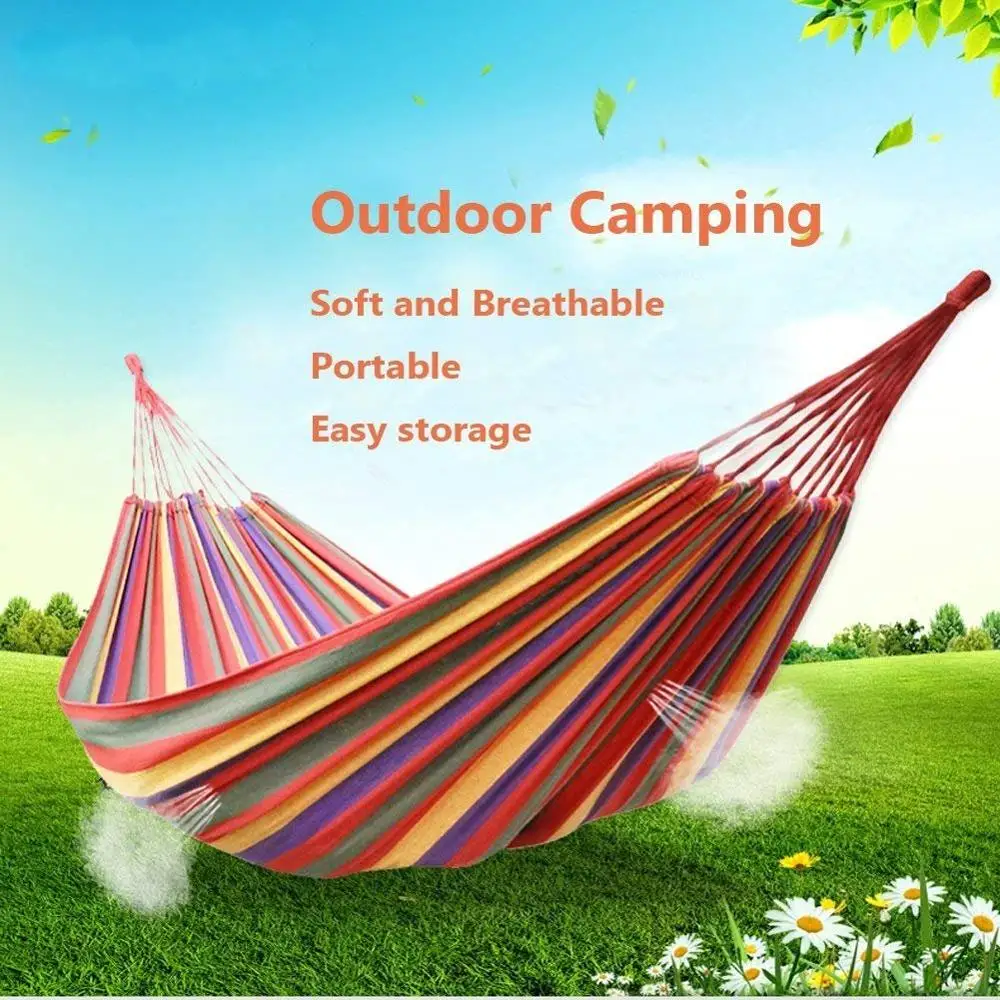 

Camping Hammock Practical Camping Tool Hammock Outdoor Backpack Canvas Stripe Hang Bed Hammock Outdoor Furniture