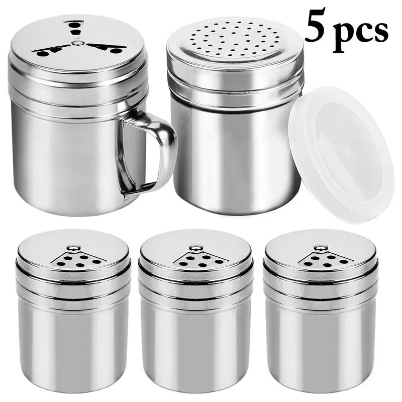 

5PCS Stainless Steel Spice Shaker Jar Sugar Salt Pepper Herbs Toothpick Storage Bottle Barbecue BBQ Spice Storage Bottle 3 Sizes