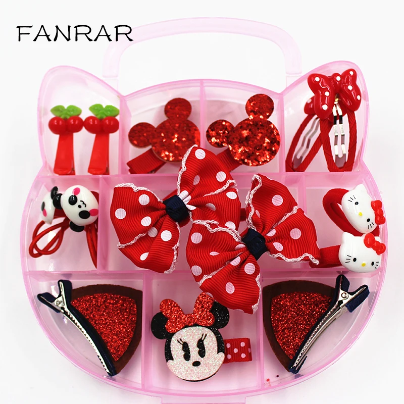 

2018 New Baby Jewelry Set for Kids Hello Kitty Minnie Hair Accessories Girl Rings Elastic Band Children Fashion Party Gifts