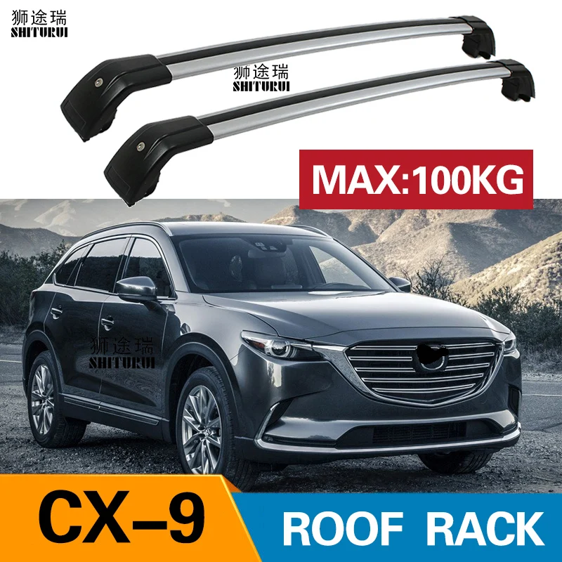 SHITURUI 2 قطعة سقف القضبان لمازدا CX-9 ، 5-الدكتور SUV ، 2016 + سبائك الألومنيوم الجانب القضبان عبر القضبان حامل سقفي حامل الحقائب