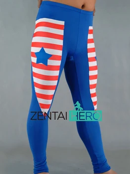 

Free Shipping Dress Up Fancy Tights Pants In Lycra Spandex Sexy Blue With Stripe and Star Pants Fantasia Trousers AXM156