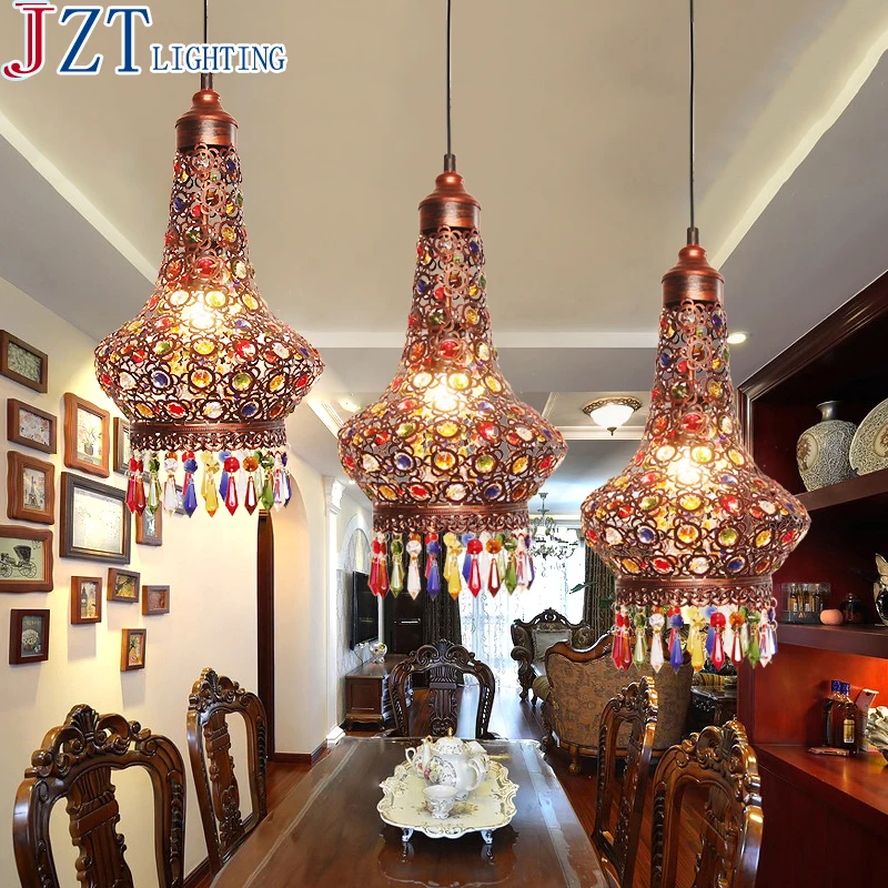 Классический подвесной светильник в богемном стиле M Железный Абажур с резьбой К9