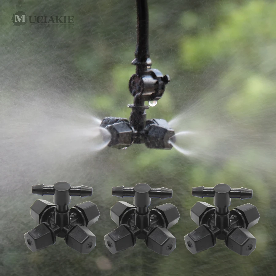 MUCIAKIE 3PCS Black Cross Misting Sprinkler with 4/7mm Tee Connector