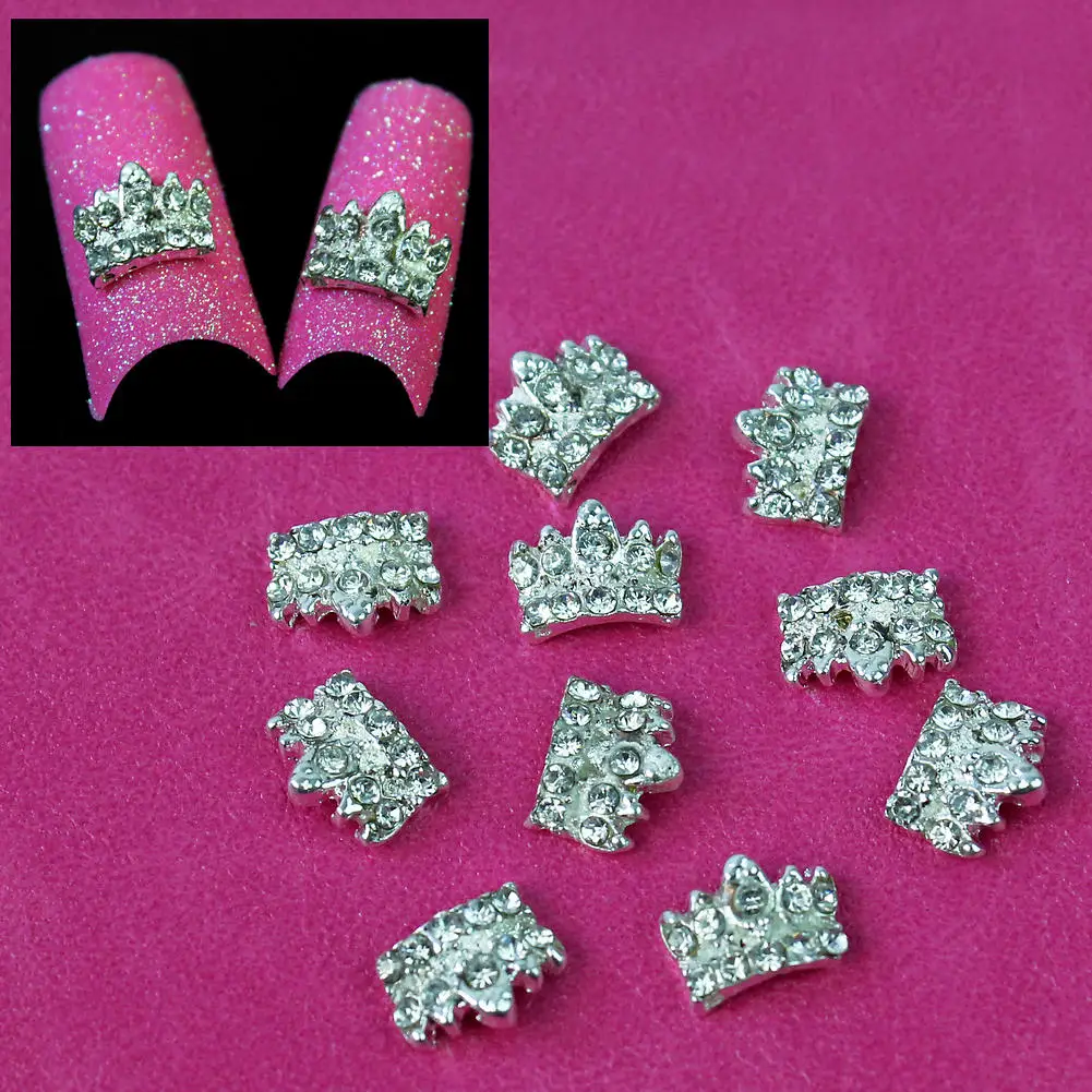 

10pcs Silver Rhinestones For Nails 3D Crystal Crown Nail Art Decorations Diy Design Manicure Diamonds Nail Art Tool