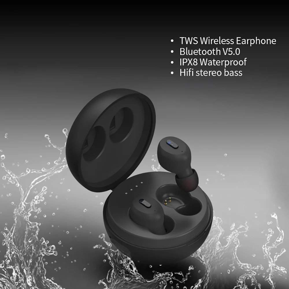 

TWS Wireless Earphones Bluetooth 5.0 Portable In-ear Earbuds headset Stereo Sound Mic IPX8 Waterproof Sports Running for Phones