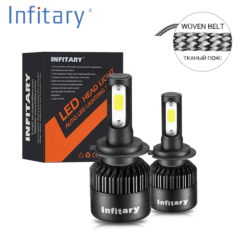 

2Pcs Infitary Car Headllight H4 LED H1 H3 H11 HB3 9005 9007 H7 LED Bulb 72W 8000LM 6500K Fog Light 12V 24V Auto Headlamp Lamps