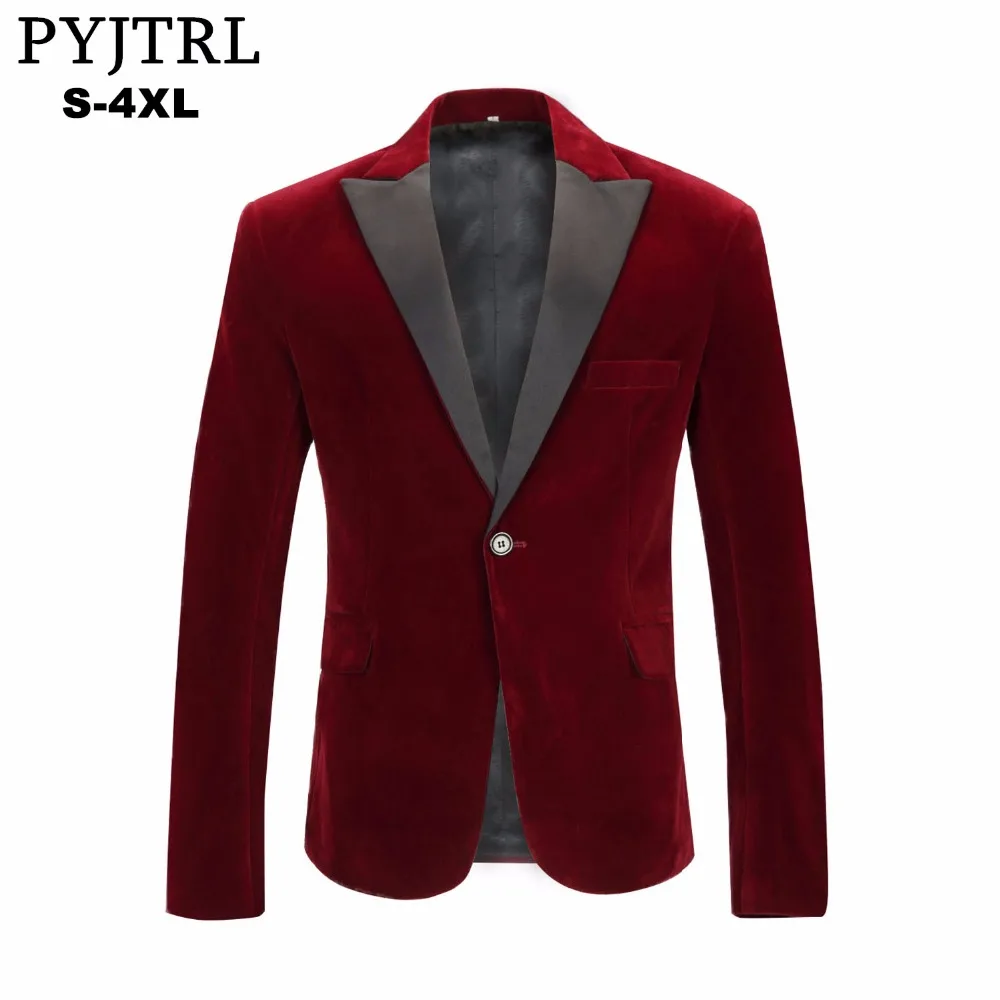 PYJTRL font b Men s b font Autumn Winter Velvet Wine Red Fashion Leisure Suit font