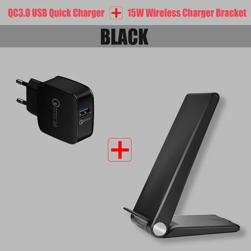 Складная портативная 15 Вт Qi Беспроводная зарядная док-станция для iPhone 8 X Xs samsung S10 S9 S8 Plus, беспроводное быстрое зарядное устройство QC 3,0 - Тип штекера: Black and QC Charge
