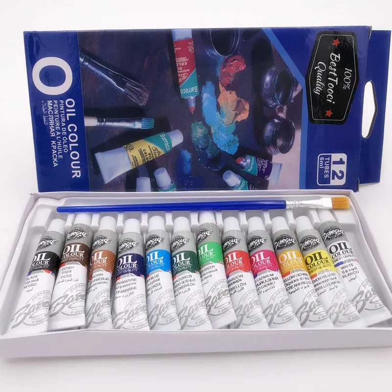 Professional Oil Colors Paints Fine Painting Art Supplies 12 Colours 6 ML Tube Offer 1 Brush For Free