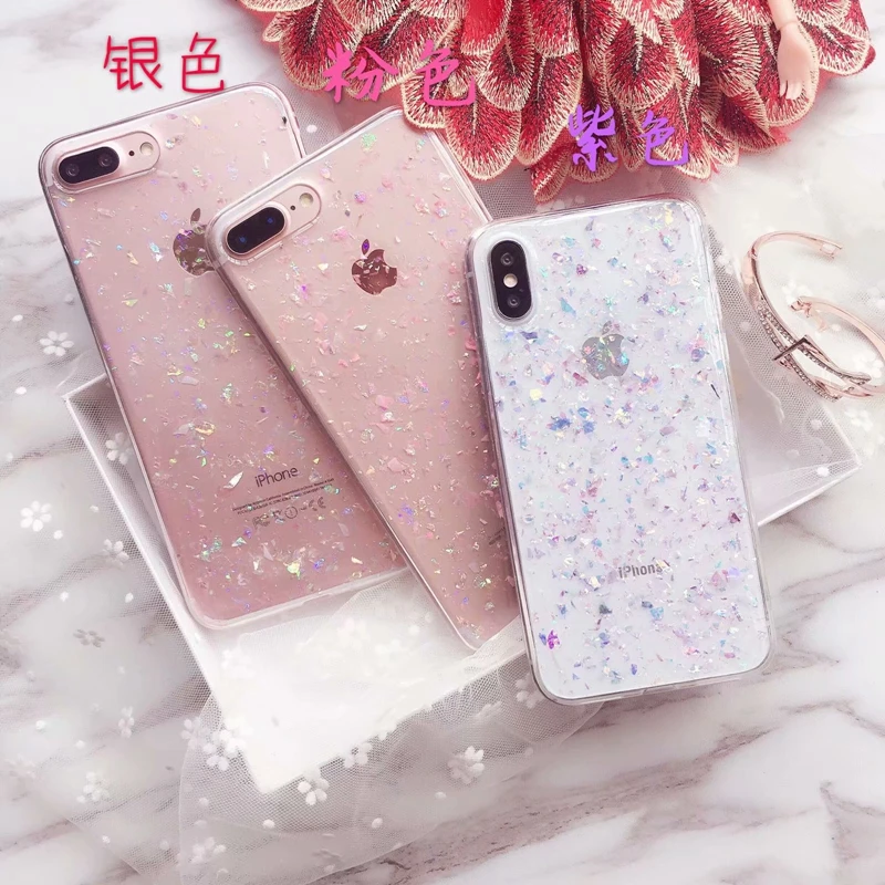 

Foil Bling Sparkle Case For Iphone XS MAX X 10 8 7 6 Plus Luxury Sequin Foil Soft TPU Heart Love Glitter Confetti Flake 100pcs
