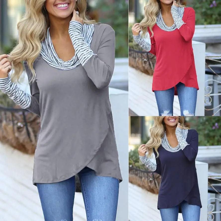 

Lanxirui T -Shirt High Quality Cotton Fashion O -Neck Stripe Long Sleeve T -Shirt Slim Pullover Tops T -Shirt Women Mar31