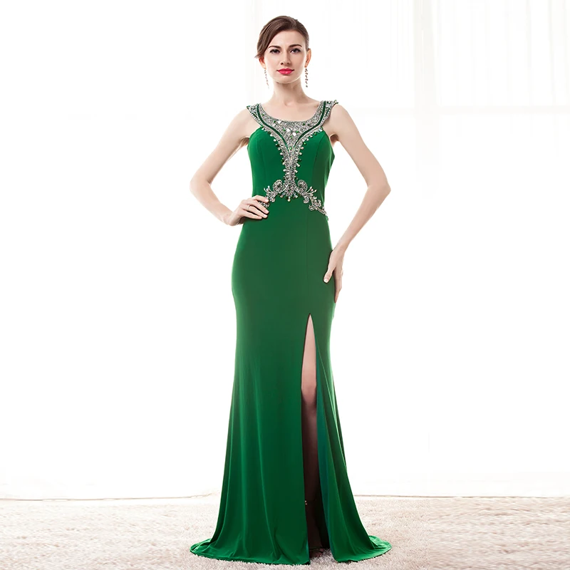 

2019 Evening Dresses High Split Sexy Backless Salamon Janique Green Formal Dress Beaded Open Back Green Sexy Evening Dress Long