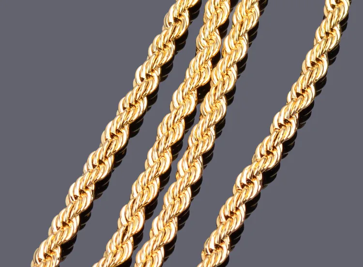 60cm Long Stainless Steel Gold Color Twisted Link Chains Necklace For