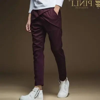 Новые модные повседневные мужские осенние персонализированные тонкие повседневные узкие брюки B163317047 распродажа - Цвет: Красный