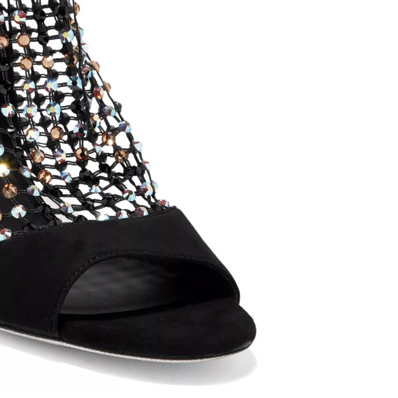Kmeioo/пикантная обувь; женские босоножки с украшением в виде драгоценных камней; свадебные туфли-лодочки с вырезами на высоком тонком каблуке, с ремешком вокруг щиколотки, с открытым носком, на шпильке