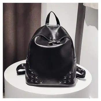 

BANGE Women PU Leather Rivets Black Backpack School Bags For Teenage Girls Softback Bagpack Backpacks Women Mochilas Mujer 2018