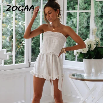 

ZOGAA Women Summer Rompers Elegant Off Shoulder Short Jumpsuit Wrapped Chest Lace-up Beach Playsuit Female Casual Party Playsuit