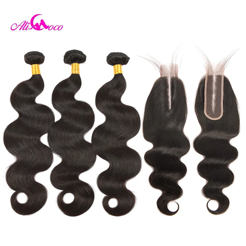 

Ali Coco Brazilian Body Wave Hair 3 Bundles With 2*6 Closure 100% Human Hair 8-28 Inch Natural Color Non-Remy Hair Extension