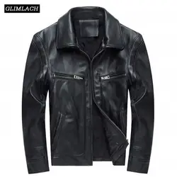 Для Мужчин's пояса из натуральной кожи куртки Роскошные Натуральная яловая кожа куртка Мотоцикл Байкер Большой размеры 5XL Тонкий Пальто для
