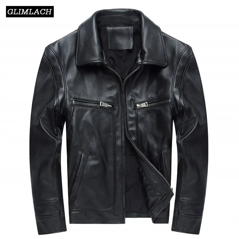 

Men's Genuine Cow Leather Jackets Luxury Cowhide Real Leather Motorcycle Biker Large Size 5XL Slim Coats Black Autumn Clothing