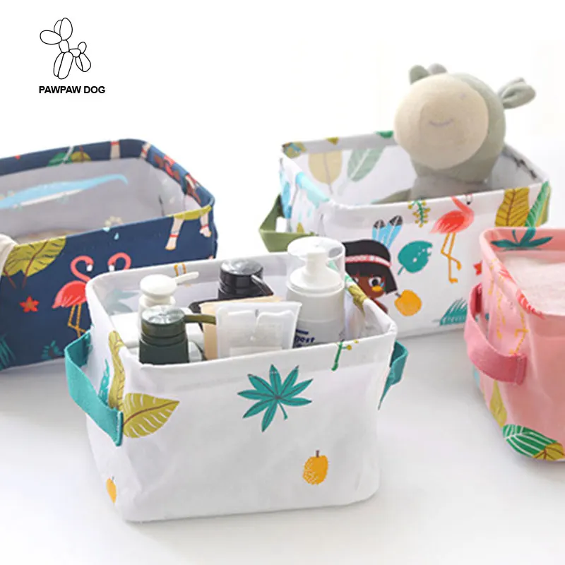 

Square Storage Basket Small Cute Table Storage Case Desktop Sundries Organizer Space-Saving Fabric Cotton Storage Box For Toys