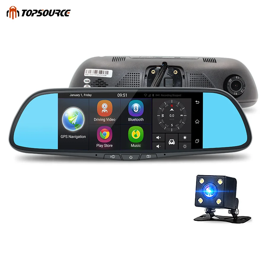 TOPSOURCE 7 &quot3G Автомобильный видеорегистратор зеркало GPS Android 5 0 Bluetooth двойной
